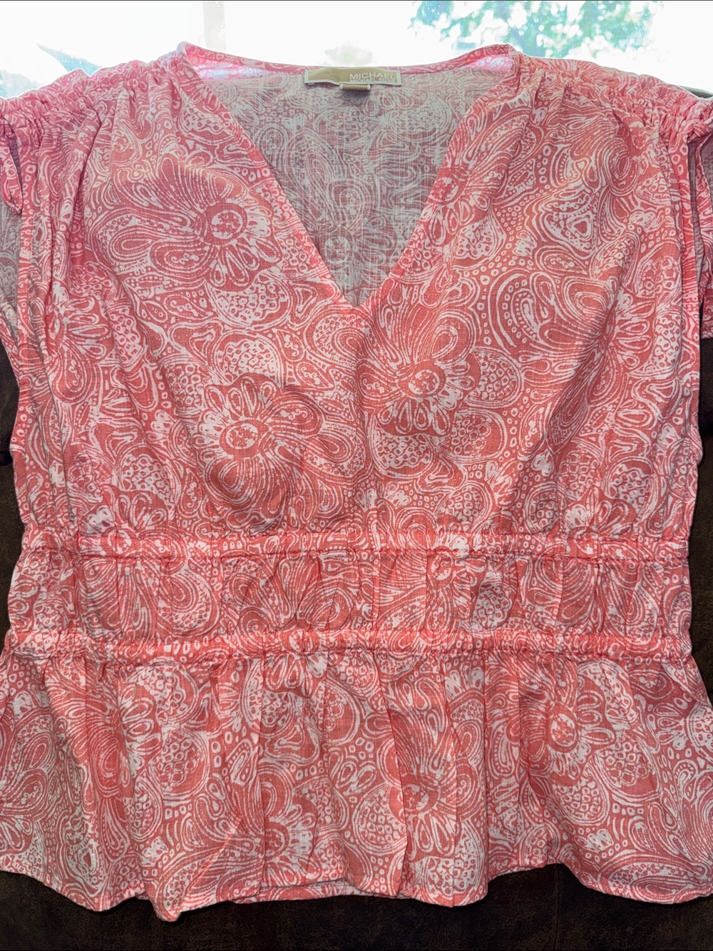 MICHAEL Michael Kors Coral Pink Paisley V-Neck Peplum Top